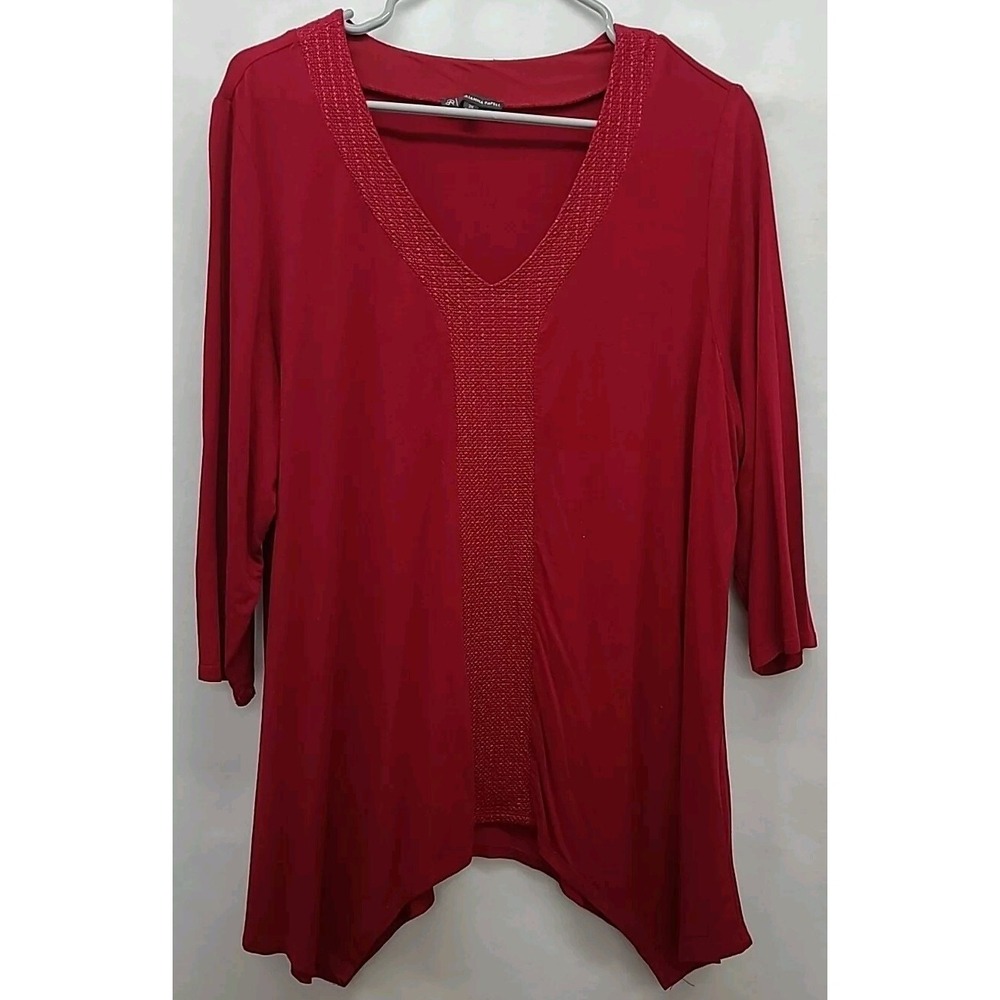 Adrianna Papell Womens Blouse Red V-Neck 3/4 Sleeve Fairy Size 2X - Picture 1 of 9
